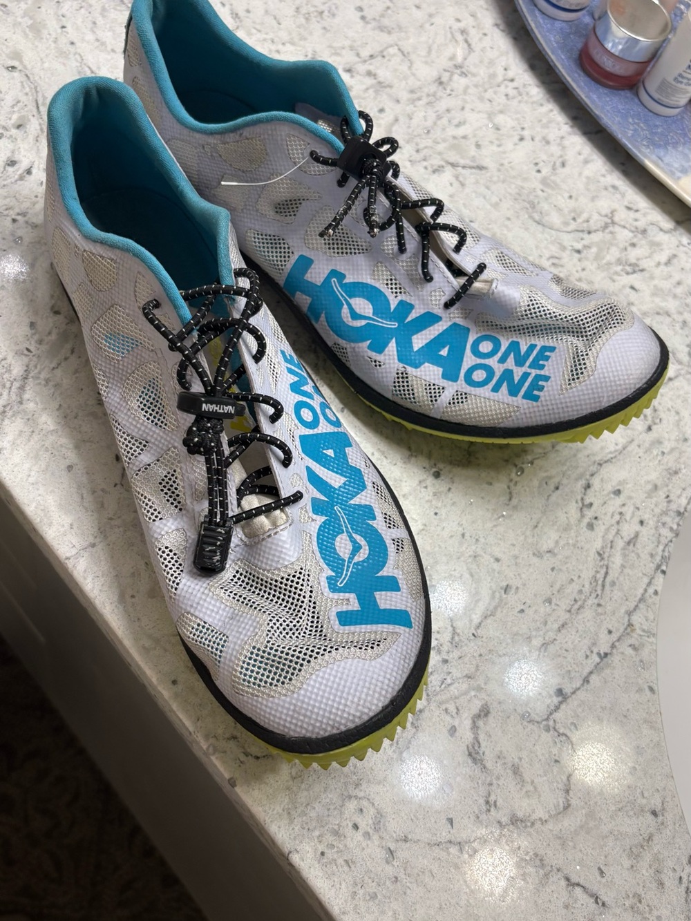 Hoka One One White, Teal & Lime Trail Running Shoes